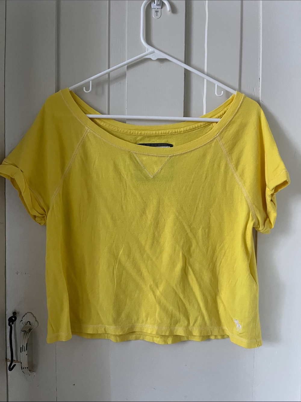 Abercrombie & Fitch Yellow Cotton Crop Tee